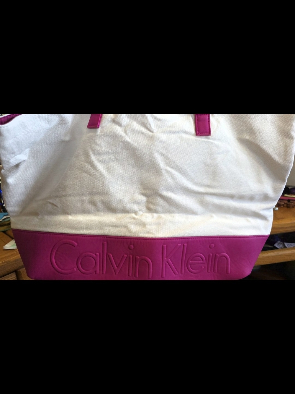 Calvin Klein White and Hot Pink Tote Bag